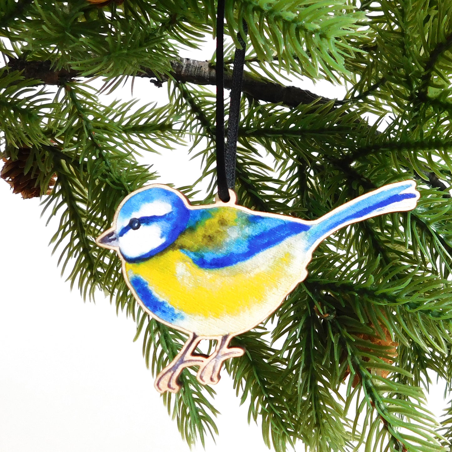 Blue Tit Wooden Hanging Decoration