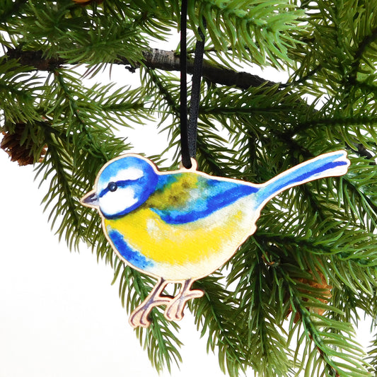 Blue Tit Wooden Hanging Decoration