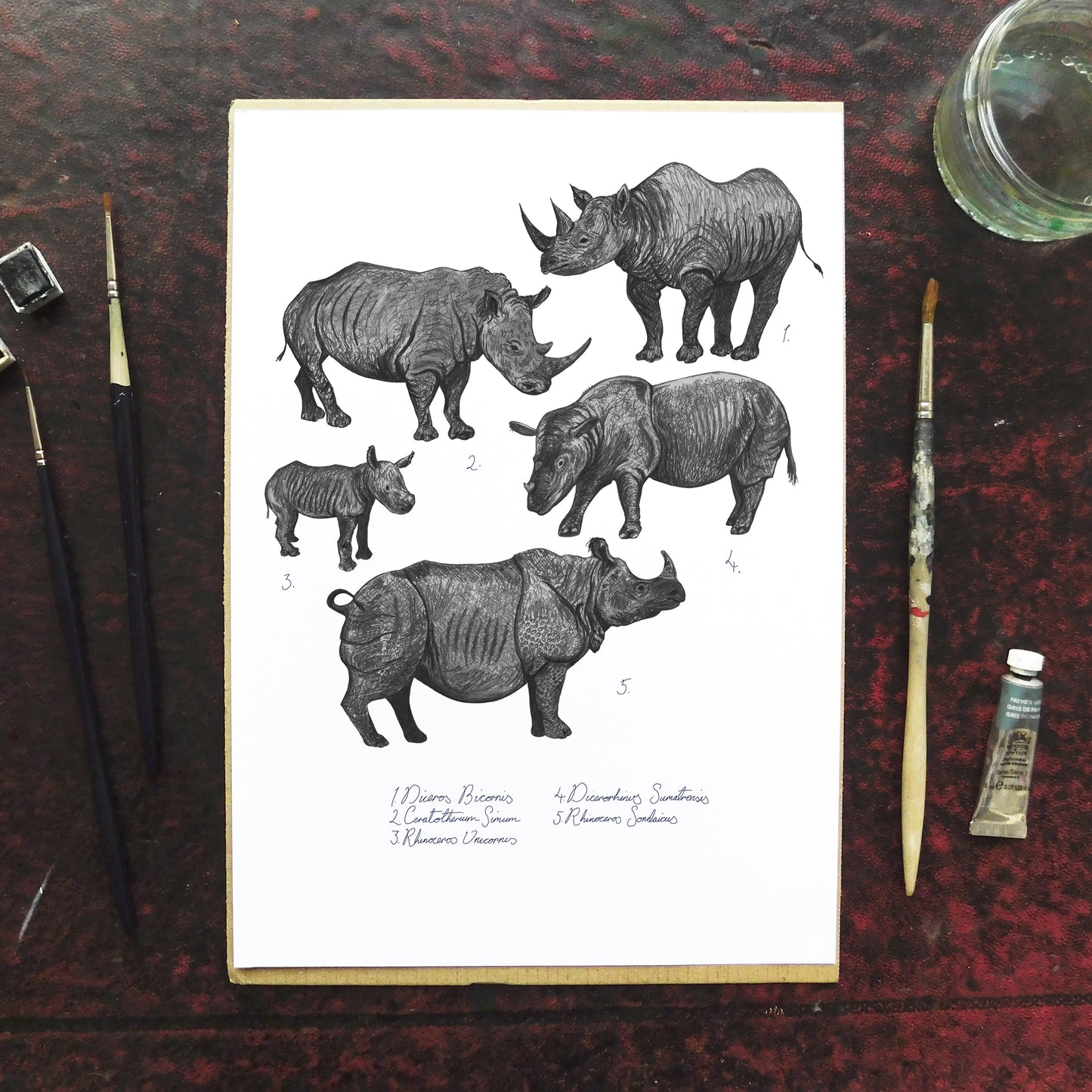 Crash of Rhinos Art Print