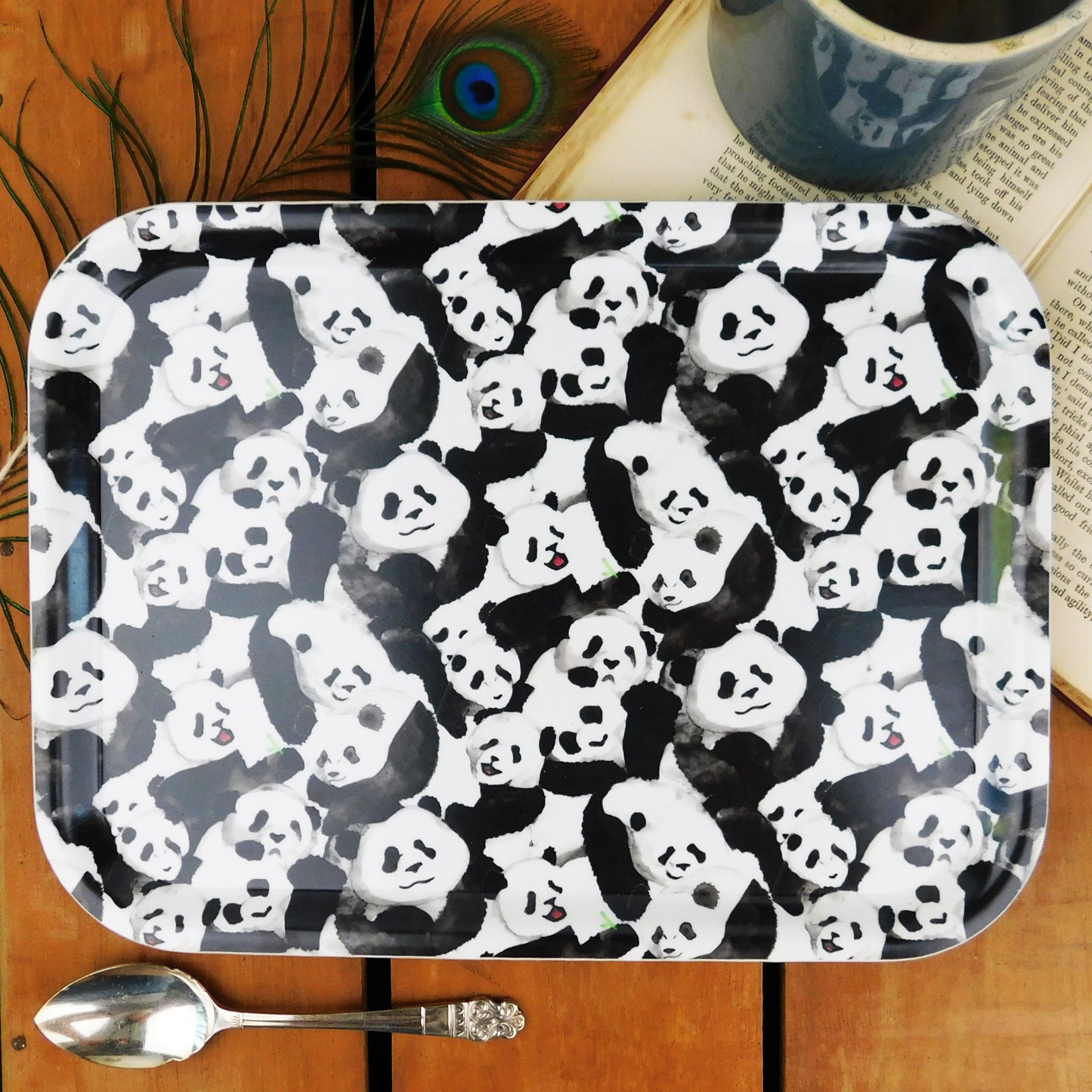 Embarrassment of Pandas Print Birch Wood Small Tray