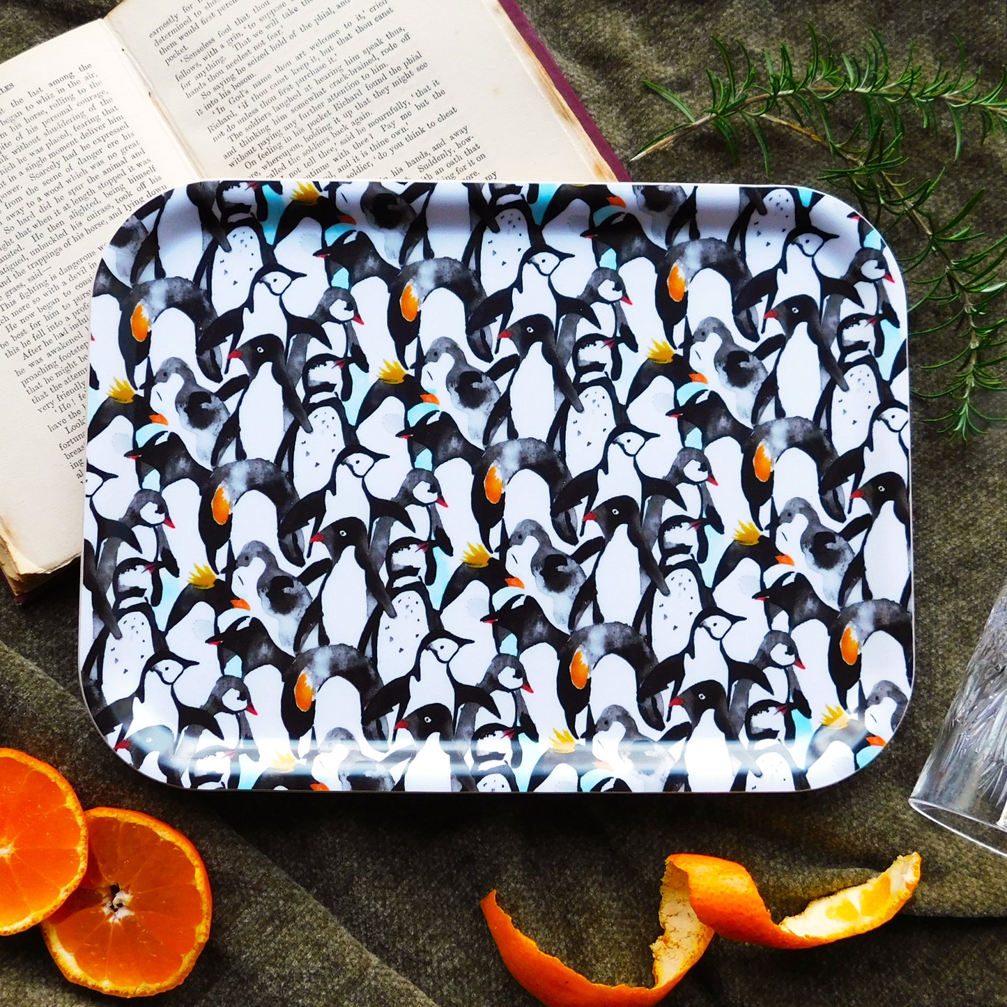 Waddle of Penguins Print Birch Wood Small Tray