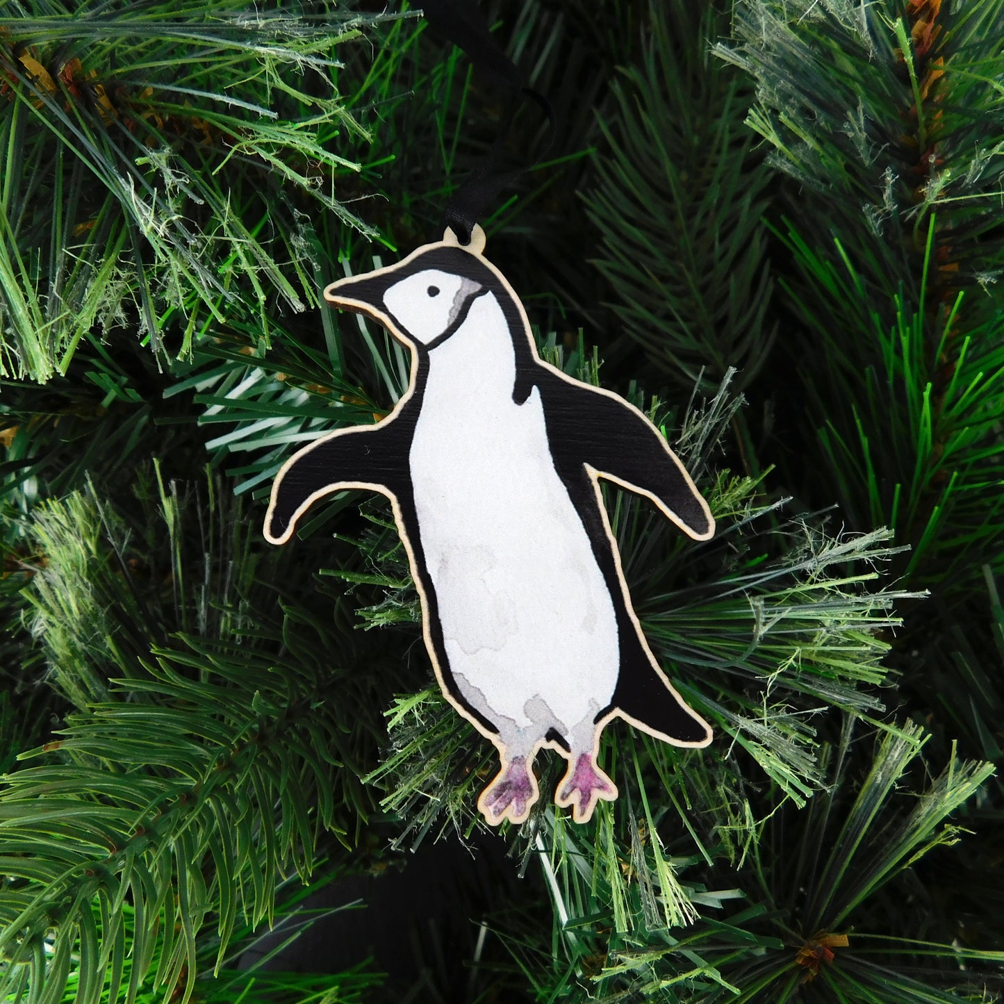 Waddle Chinstrap Penguin Wooden Hanging Decoration